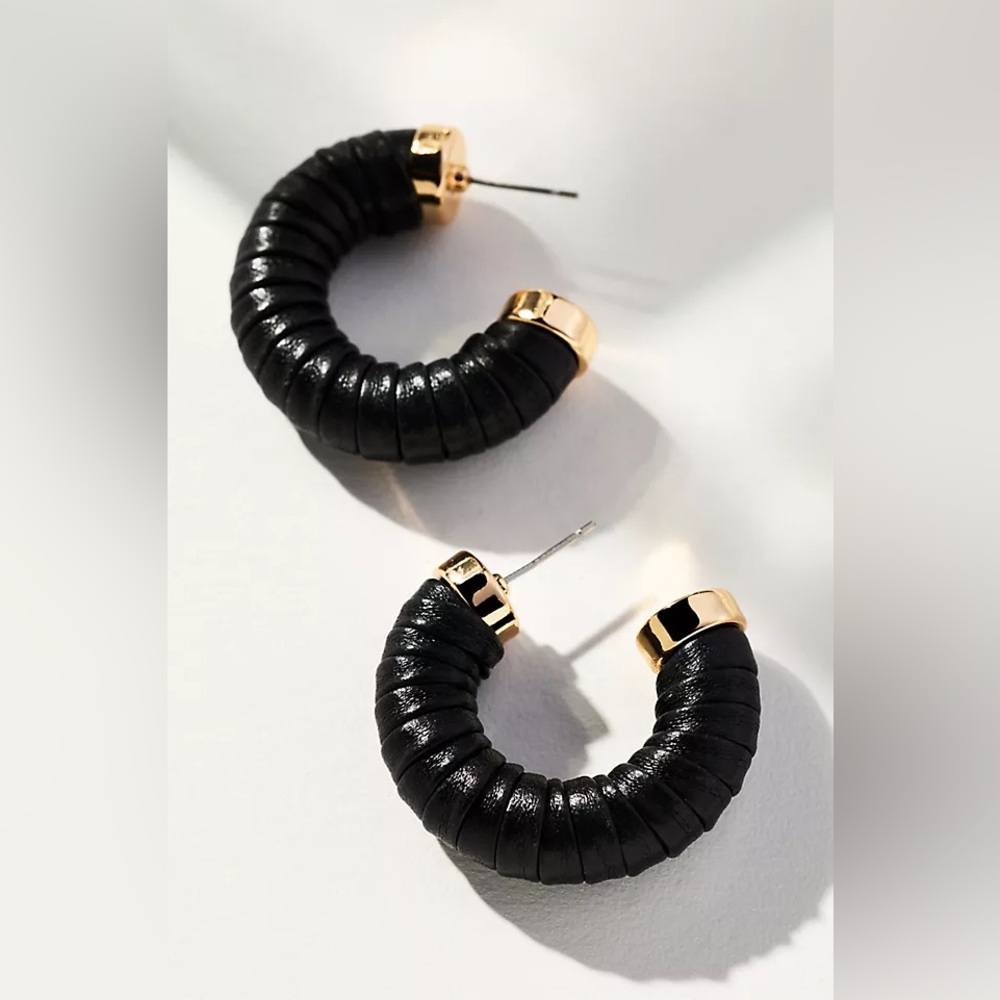 Anthropologie faux Leather Wrapped Hoop Earrings